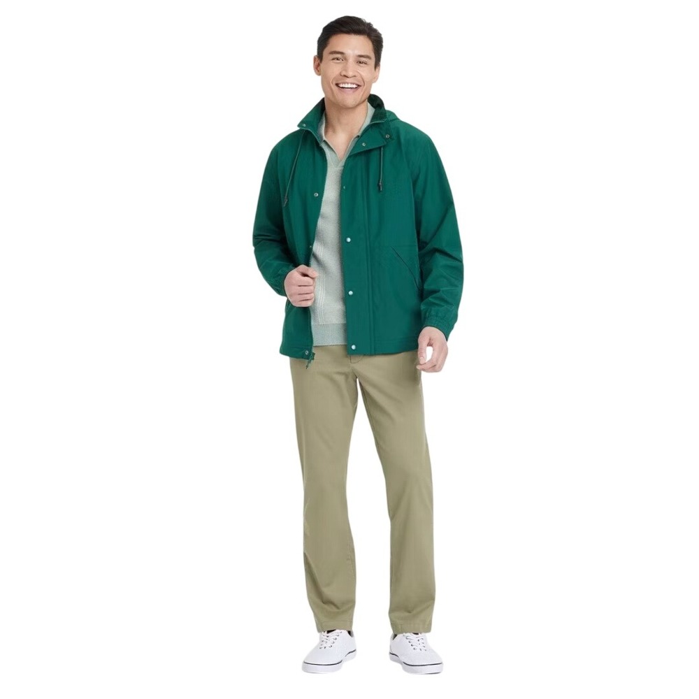 Goodfellow & Co Men's Green Water Resistant Hooded Rain Jacket Size Small